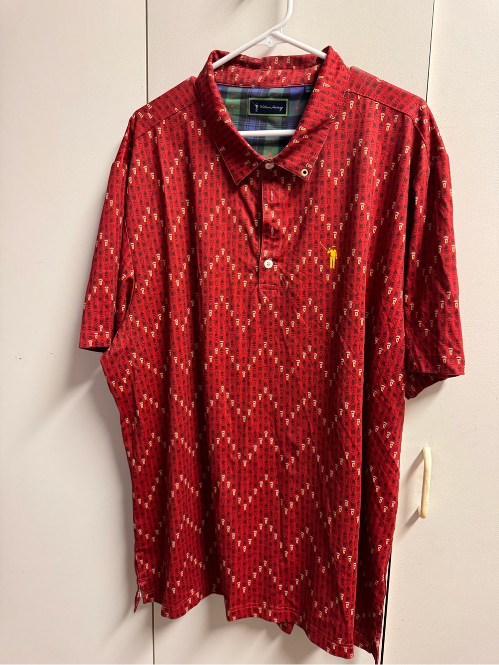 William Murray Golf Red Polo with Small Gold Motif